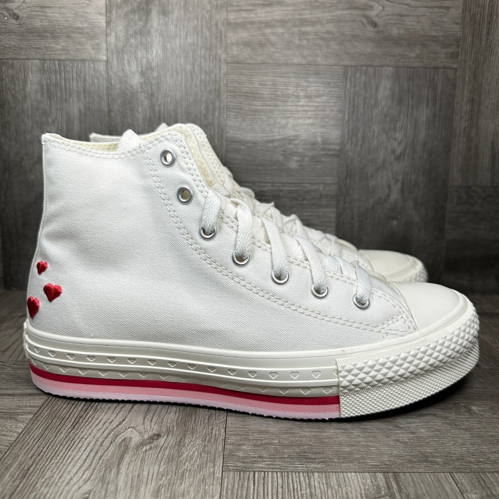 Converse High Top Sneakers Kids 3 White Heart Platform Canvas NEW A10716C